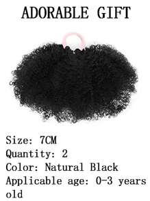 2 piezas Pelo sintético rizado crespo afro mini de 3 pulgadas de color negro para niñas, pelotas de coleta afelpadas, accesorios para el cabello livianos y cómodos - Multicolor - Ver 5