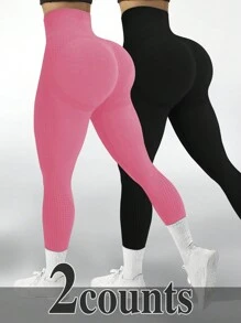 Set de 2 pantalones de yoga de cintura alta sin costuras tipo "melocotón" para mujer, mallas deportivas transpirables y que absorben la humedad, versátiles para uso diario