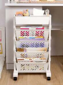 1pc 5/6 Layers Movable Bookshelf Shelf, Floor Standing Plastic Book Organizer With Multiple Layers For Desk, Textbook Storage And Sorting Tool, Desk Side Bookshelf, Floor Desk Small Cart, Book Storage Shelf, Office Study Supplies Storage Rack, Pen Holder, Lesson Book, Document Storage, Office Supplies, Back To School Supplies Outdoor Decor