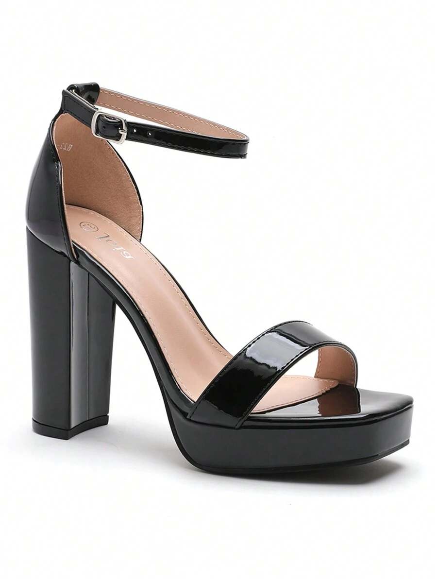 坡跟凉鞋，闪亮材质，女士时尚凉鞋，夏季女士凉鞋 - 黑色 - 查看 1