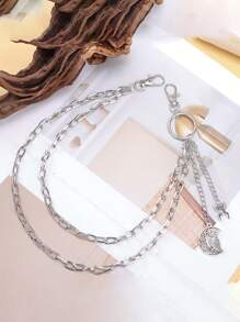 1 件男女通用时尚裤链，朋克骷髅和手吊坠双层金属链，金属腰带，适合日常佩戴 - 彩色 - 查看 5