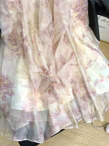 HERTALK Summer Women's A-Line One-Line Shoulder Puffed Sleeve Chiffon Floral Halter Dress,Dresses For Women 2025 Elegant Classy - Hồng - Xem 5