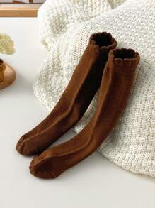 1 Pair Newborn Baby Socks, Solid Color Classic, Skin-Friendly Soft Comfortable Mid-Calf Socks, Fashionable Versatile Breathable Knee-High Socks, Suitable For Daily Life Or Holiday Gifts, Random Color