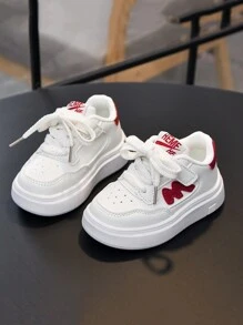 1 par de zapatillas de estilo vintage casual adecuadas para niños, niñas, niños y bebés, zapatos deportivos de unicolor lindos con cierre de cordones ajustables, suela cómoda y antideslizante, parte superior y forro de tela transpirable, zapatos deportivos de moda para todas las estaciones. - Rojo - Ver 2