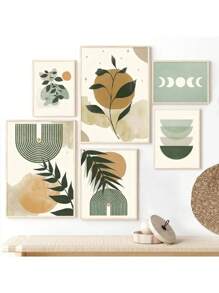 1PC Boho Wall Art Posters Leaves Sun Moon Geometric Abstract Gallery Canvas Painting And Prints Pictures For Living Room Home Decor No Frame ﻿ - Multicolor - View 5
