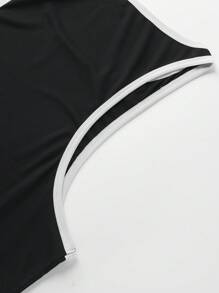 Camiseta de tirantes transpirable de verano para hombres con dobladillo en forma de arco, adecuada para exteriores, gimnasio, correr, deportes - Negro - Ver 6