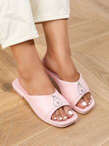 Women's Summer Flat Slide Sandals, Fashion Outdoor/Indoor Bathroom Shower EVA Slip-On Lightweight Cartoon Cute Pink Slippers