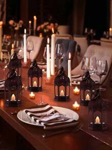 4 Stück/1 Stück - Mini Laternen mit LED Teewachs, Ramadan Laternen, vintage braune Laternen Dekorationen, hängende Kerzen Laternen für Halloween Dekorationen, Weihnachten, Hochzeitstisch Mittelstücke, Diwali Dekorationen (Schwarz)