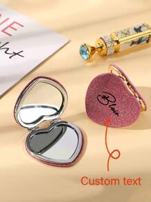 1pc Personalized Heart-Shaped Portable Makeup Mirror, Compact Folding Mirror For Girls, Gift