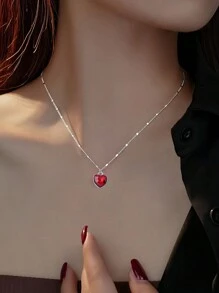 红色爱心项链女纯银小众轻奢设计高端情人节礼物 - 紅色愛心項鍊 - 查看 4