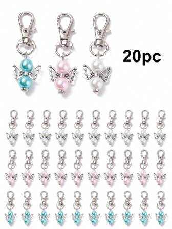 20pcs Party Gifts Faux Pearl Guardian Angel Wings Mobile Phone Car Key Pendant Ornaments Keychain Interesting Gifts, Suitable For Baptism Celebrations, Wedding Ceremony Birthday Gift Ornaments, Party Souvenirs, Bachelor Party Party Dance Souvenirs