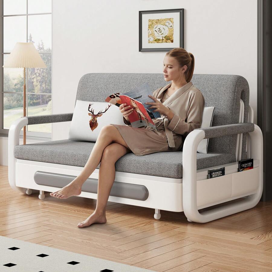 OLEYLUCKIDEA Pull-Out Sofa Bed - Sofa With Sleeping Function And Storage Space, Sofa Bed For Small Rooms And Living Rooms, Dark Grey And White