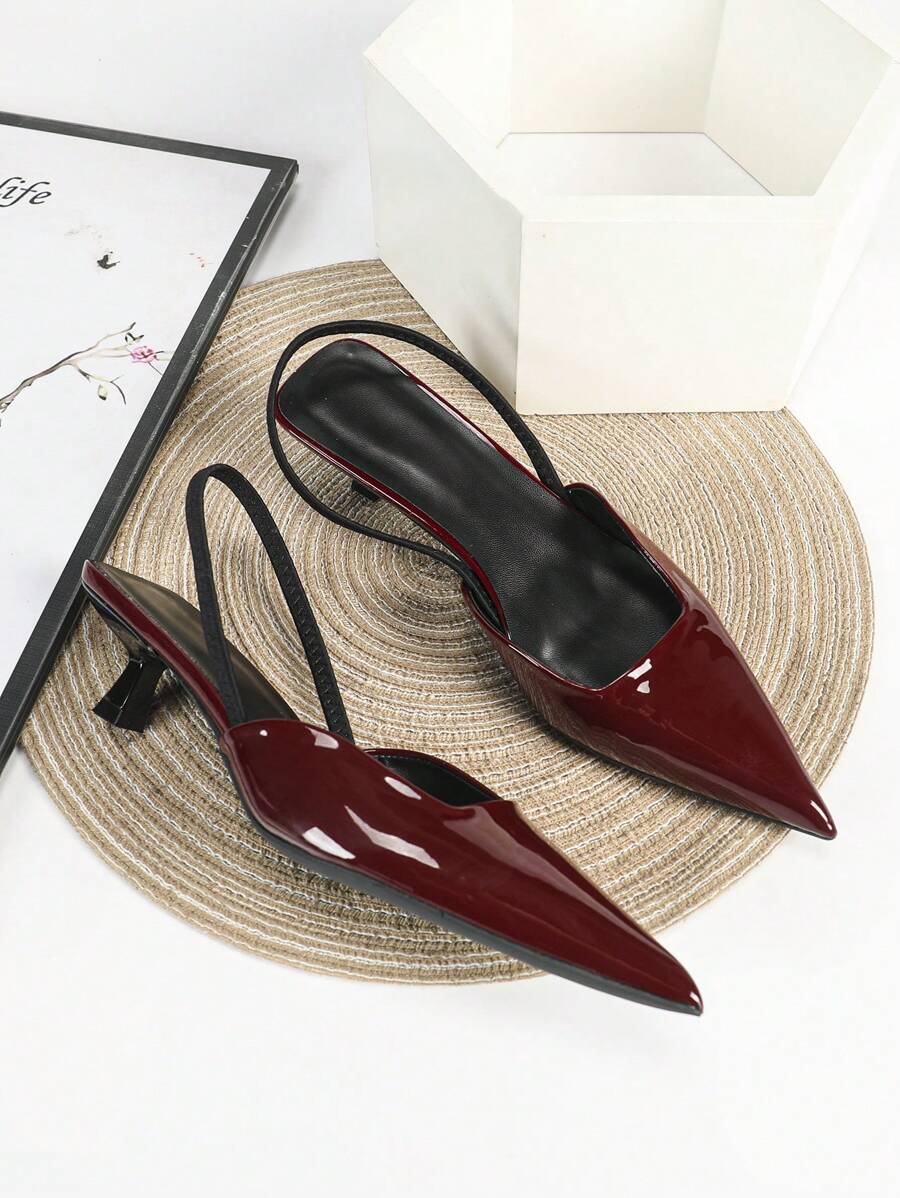 Fall/Winter Women's 4cm Small Kitten Heel Closed Toe High Heels, Burgundy Party Dress Pumps, Slip On Pointed Toe Narrow Heel Sandals With Elastic Band,Elegant