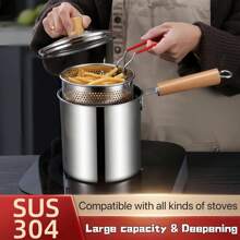 Hoogwaardige frituurpan met mandfilter, roestvrij staal 304 voor contact met levensmiddelen, grote capaciteit verhoogd, potset met filter, kookpan met filter, snel aftappen, compatibel met verschillende fornuizen, keukengebruik, geschikt voor friet, gebakken kip, noedels en dumplings