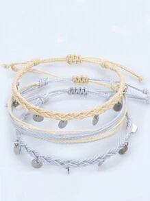 Set de 3 piezas de pulsera impermeable y tobillera en estilo bohemio con lentejuelas de colores, se puede usar como pulsera o cadena de pie en la playa