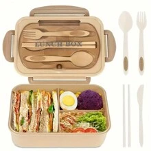 Reusable Divided Bento Lunch Box Set, Microwave & Dishwasher Safe, Leakproof, Portable Large Capacity Food Container With Fork And Spoon, With Leakproof, For Office, Cafeteria, Backyard, Home Kitchen