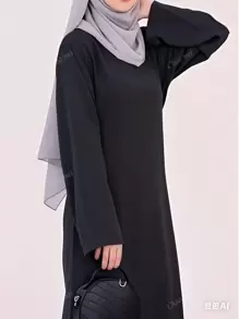 Women's Casual Solid Color Arab Style Maxi Dress,Modest