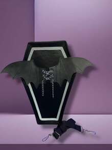 Mochila en forma de ataud con alas chicas y cadena, con correa ajustable y desmontable - Negro - Ver 1