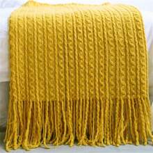1 Pc Comfortable Nordic Style Knitted Sofa Blanket With Tassels - Stain Resistant, Handwash, All Season Polyester Cozy Design, Suitable For Sofa, Bed, Office And Travel