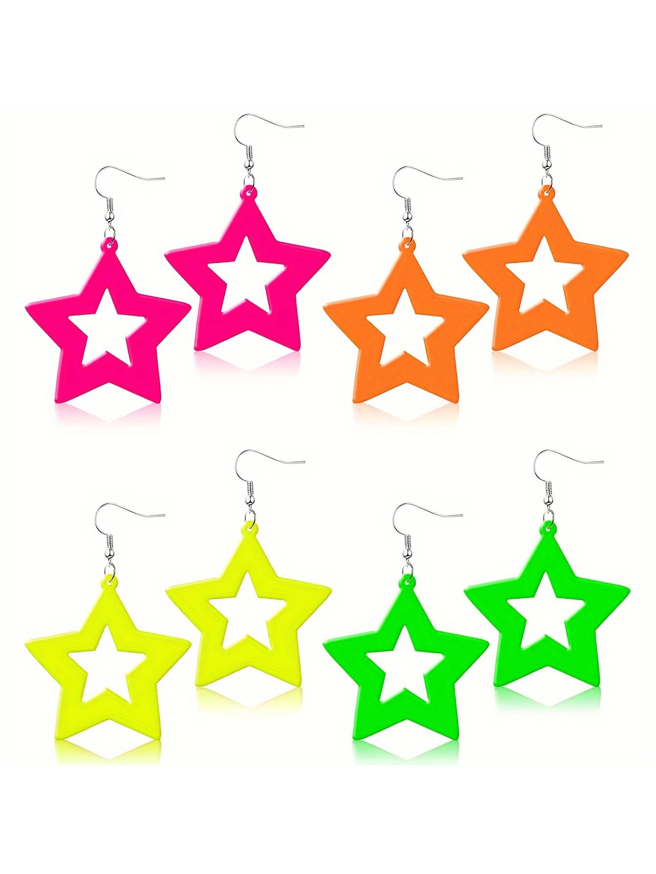 1Pair Acrylic Pentagram Earrings Neon Acrylic Pendant Star Pendant Drop Dangle Earrings 80s Jewelry Colorful Neon Star Tassel Earrings For Women, Simple & Fresh Hollow Out Star Design Stud Earrings Perfect For Parties, Casual Wear And Daily Outfits - Single Five-pointed Star Earrings - View 1