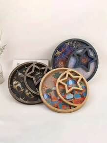 1月星盘，中东斋月节木盘，零食糖果巧克力圆形星盘月亮盘，创意灯光奢华水果盘，适用于家庭客厅，茶几，餐厅，餐桌家居装饰 - 彩色 - 查看 5