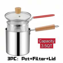 Hoogwaardige frituurpan met mandfilter, roestvrij staal 304 voor contact met levensmiddelen, grote capaciteit verhoogd, potset met filter, kookpan met filter, snel aftappen, compatibel met verschillende fornuizen, keukengebruik, geschikt voor friet, gebakken kip, noedels en dumplings