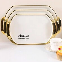1pc 39cm Luxury Double-Ear Tray, Suitable For Home, Hotel, Restaurant To Hold Teacups, Snacks, Fruits, Desserts, Decors, Water Cups Etc.