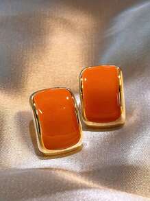 1 对复古几何方形油滴耳环，适合女士，简单百搭