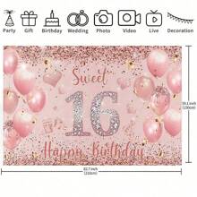 1 tấm banner trang trí phông nền sinh nhật Sweet 16 - Biển báo tiệc sinh nhật màu hồng cho phòng và vườn - Đạo cụ chụp ảnh trong buồng - Những dịp phổ biến trong mùa, Thích hợp cho sinh nhật và lễ kỷ niệm chung, Vải phông nền trang trí trong nhà và ngoài trời, Trang trí tiệc, Trang trí sân vườn, Vải phông nền trang trí studio chụp ảnh. Đa năng, Nhiều kích cỡ. - Nhiều màu - Xem 7