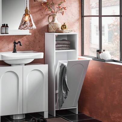 SoBuy Bathroom Laundry Cabinet Bathroom Storage Cabinet With Laundry Basket White W30 X D30 X H97cm BZR161-W Home Bathroom Decor Bathroom Organizer Summer Bathroom Accessories