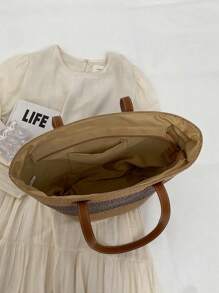 Fashion Straw Tote Bag Large Capacity Women's Shoulder Bag Bucket Bag Versatile Commute And Outdoor - Black - View 9