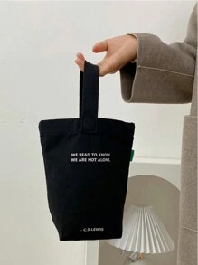 Sac à main mode minimaliste pour femmes, sac fourre-tout en canevas décontracté et petit, sac carré léger et pliable avec design graphique en lettres noires, peut contenir des clés, une bouteille d'eau, un téléphone et des articles personnels, convient pour les voyages et les promenades avec des animaux de compagnie