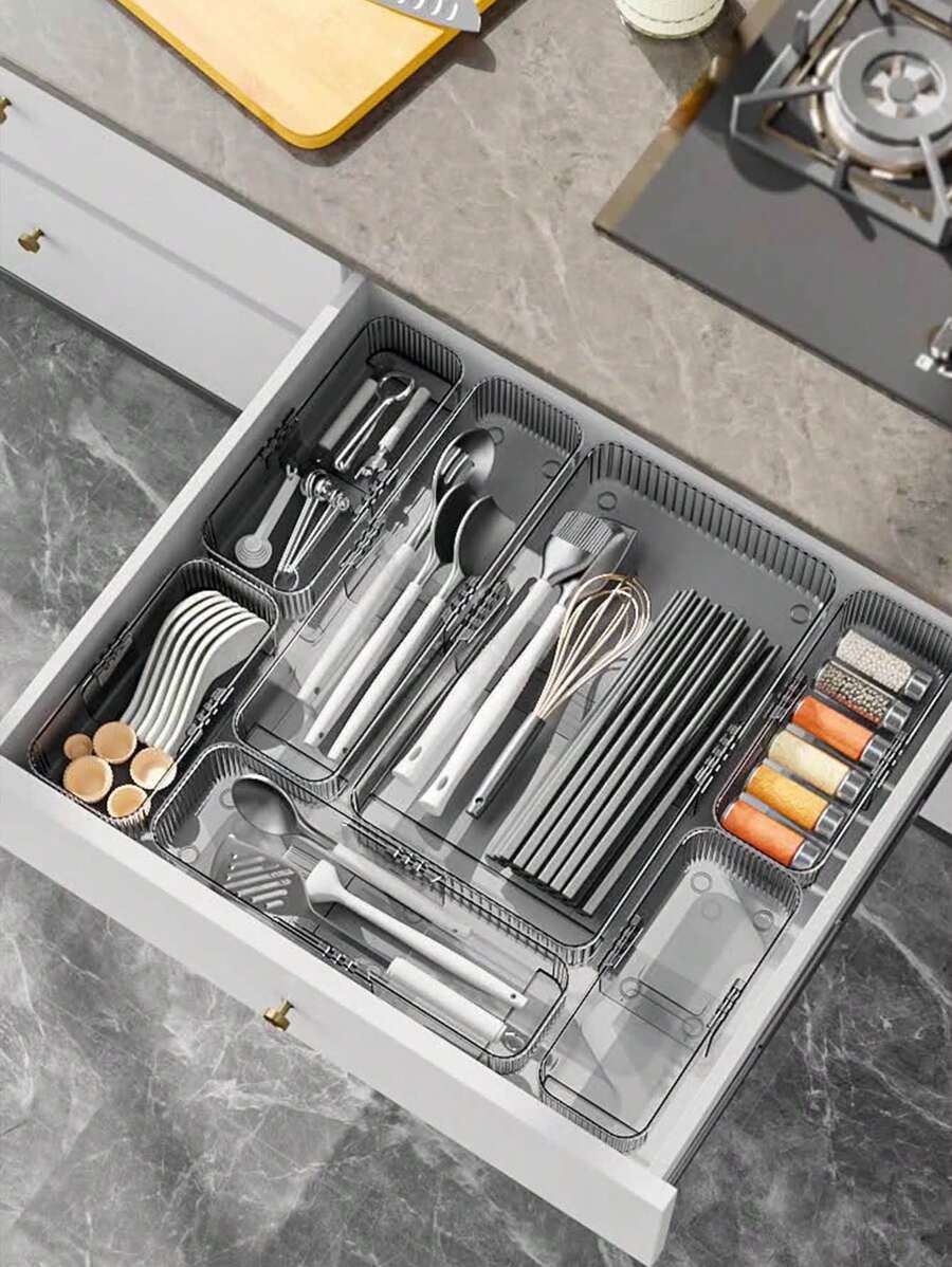 1pc Multi-Function Expandable Drawer Storage Box, Makeup Organizer With Internal Dividers For Cabinet, Kitchen, Office