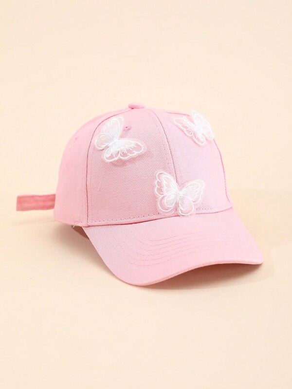 1pc 3D Embroidery Butterfly Girls' Adjustable Breathable Lightweight Baseball Cap, Soft & Elegant, Suitable For Daily, Vacation, Outdoor, Walking, Gift