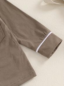 Baby Girl Boy Button Down Pajamas Set Shirt And Pants Toddler Cotton Pjs Long Sleeve Sleepwear - Màu Khaki - Xem 4