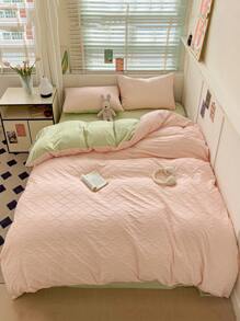 3/4pcs Solid Color Jacquard Quilt Cover Set, Bedding Set With Quilt Cover + Pillowcase + Bed Sheet Combination, Suitable For Student Dormitories, Hotels, Weddings And Other Scenes, Bedding Used In Spring And Summer, Machine Washable, Back To School - Pink - View 1