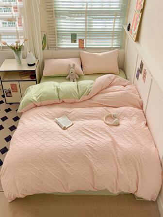 3/4pcs Solid Color Jacquard Quilt Cover Set, Bedding Set With Quilt Cover + Pillowcase + Bed Sheet Combination, Suitable For Student Dormitories, Hotels, Weddings And Other Scenes, Bedding Used In Spring And Summer, Machine Washable, Back To School