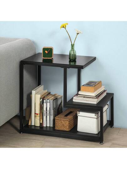 SoBuy FBT65 SCH, Side Tafel End Coffee Living Room Storage Shelf, Zwart view 3