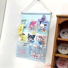 Sanrio 1 szt. Sanrio Cartoon Design Wisząca na ścianie torba do przechowywania z wieloma przegródkami, wielofunkcyjny organizer wiszący w akademiku, słodka damska torba do przechowywania na drzwiach bez otworów wiertniczych, odpowiednia do użytku w kuchni, artykuły do przechowywania w kuchni