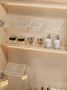 1 件壁挂式浴室梳妆台收纳盒，透明多层斜置镜柜架，可放置化妆品、口红、珠宝