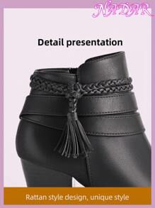 Women's Autumn/Winter Round Toe Chunky Heeled Ankle Boots, Outdoor/Commute Faux Suede American Style Short Boots