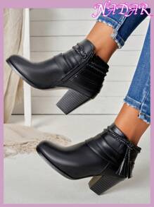 Women's Autumn/Winter Round Toe Chunky Heeled Ankle Boots, Outdoor/Commute Faux Suede American Style Short Boots