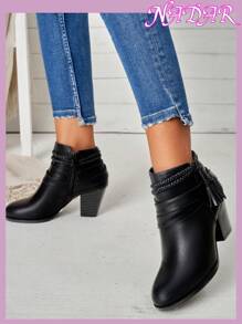 Women's Autumn/Winter Round Toe Chunky Heeled Ankle Boots, Outdoor/Commute Faux Suede American Style Short Boots