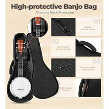 Vangoa Banjolele Concert Banjo Ukulele 4 String 23 Inch Travel Banjo Portable Kit For Beginners With Extra Strings Strap Pick-Up Picks Tuner And Carry Case - Brown1 - View 6