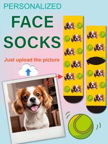 1 Pair Of Customized Crew Socks,Custom Pet Portrait Socks, Custom Photo Sock, Custom Printed Socks, Personalized Funny Face Socks, Custom Picture Socks, Put Any Face On The Socks, Anniversary Gift, Valentine Gift, Birthday Gift, Wedding Gift, Mother's Day Gift - Multicolor - View 6