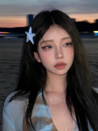 1 件夏季海滩度假美人鱼公主仿贝壳和海星发夹，适合女孩爪夹发夹发夹，学校用品