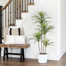 Local Shipping/Artificial Dracaena Plants Indoor, 4 Ft Faux Tropical Floor Plants Indoor, Tall Fake Yucca Silk Tree In Pot, Artificial Trees For Home Office Decor Indoor Outdoor Housewarming Gift