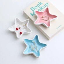 1 件海洋主题陶瓷首饰收纳托盘，仿真海螺色珠宝收纳托盘，创意珠宝耳环戒指手链收纳展示盘 - 彩色 - 查看 1