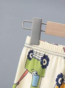 2pcs/Set Young Boys Spring/Autumn Thin Sleepwear, Excavator Print Long Sleeve Top And Pants Homewear Set With Cartoon Print