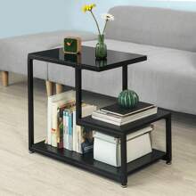 SoBuy FBT65-SCH, Side Table End Table Coffee Table Living Room Table With Storage Shelf, Black - Black - View 8
